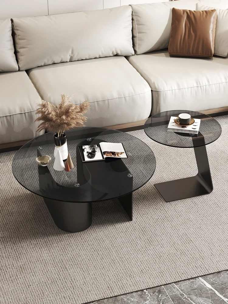 Tempered glass coffee table, living room, household, simple combination, round table, high-end feeling, small unit, side table