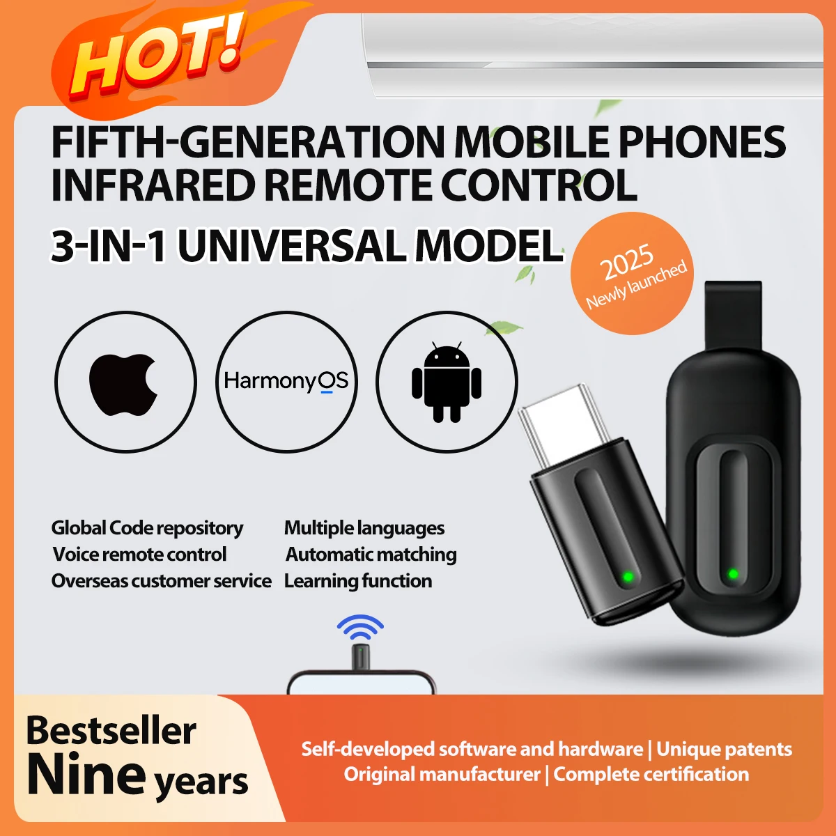 جهاز تحكم عن بعد ذكي بالأشعة تحت الحمراء من النوع C IR Blasters تحكم في تطبيق الهاتف مناسب لهاتف IPhone 15 الذكي IR Mini