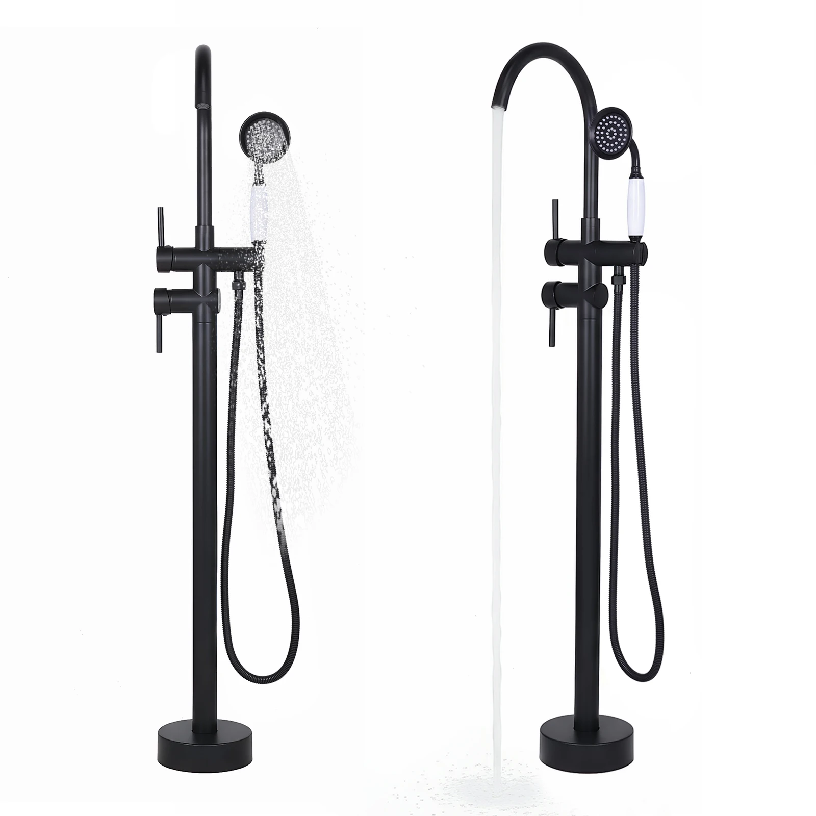 Floor Mount Bathtub Faucet with Hand Sprayer Luxury Brushed Gold Bathtub Faucet 360° Rotating 2 Modes Hot & Cold Showers System