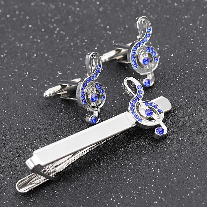 Hot Sale New Simple Versatile Man's Alloy Notes With Ciamond Cufflinks Tie Clips for Wedding Business Necktie Accessories