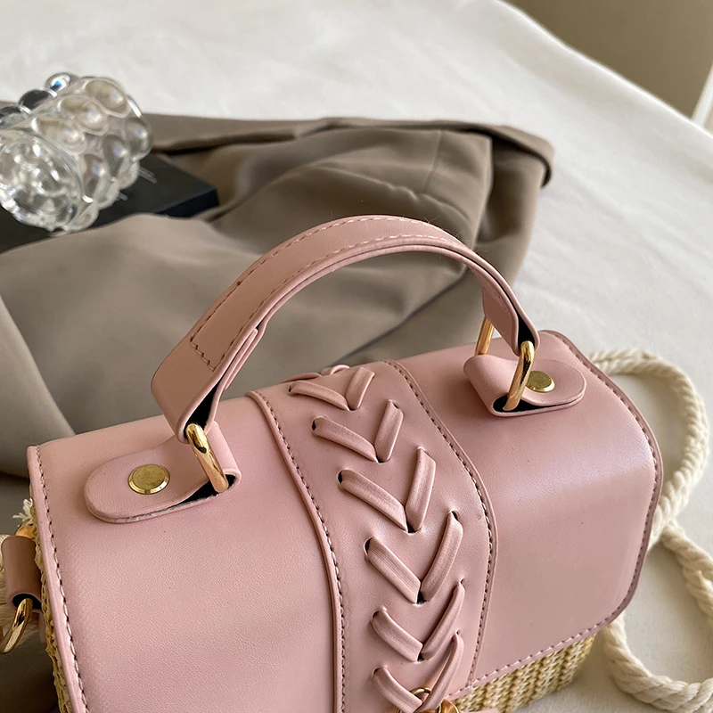 Strand Stroh Umhängetasche für Frauen neue Designer Boho Sommer tasche Pu Leder Handtasche und Geldbörse Reise Umhängetasche – Detail 18