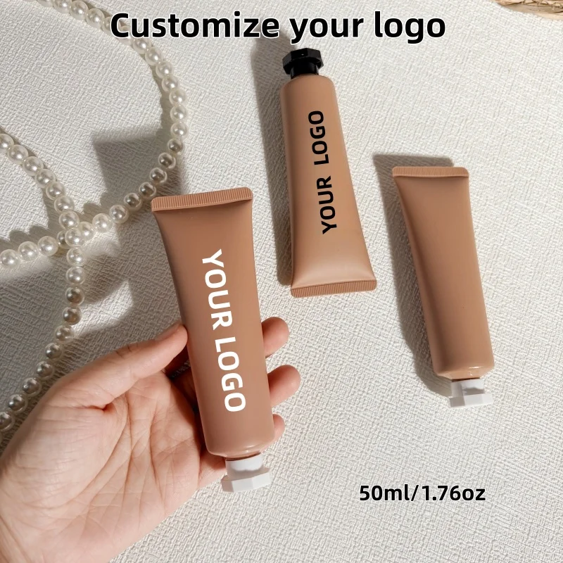 【Logo Custom】50Pcs Customized 50ml Brown Slender  Squeeze Tubes Cosmetic Packaging Soft Hand with Octagonal Lid