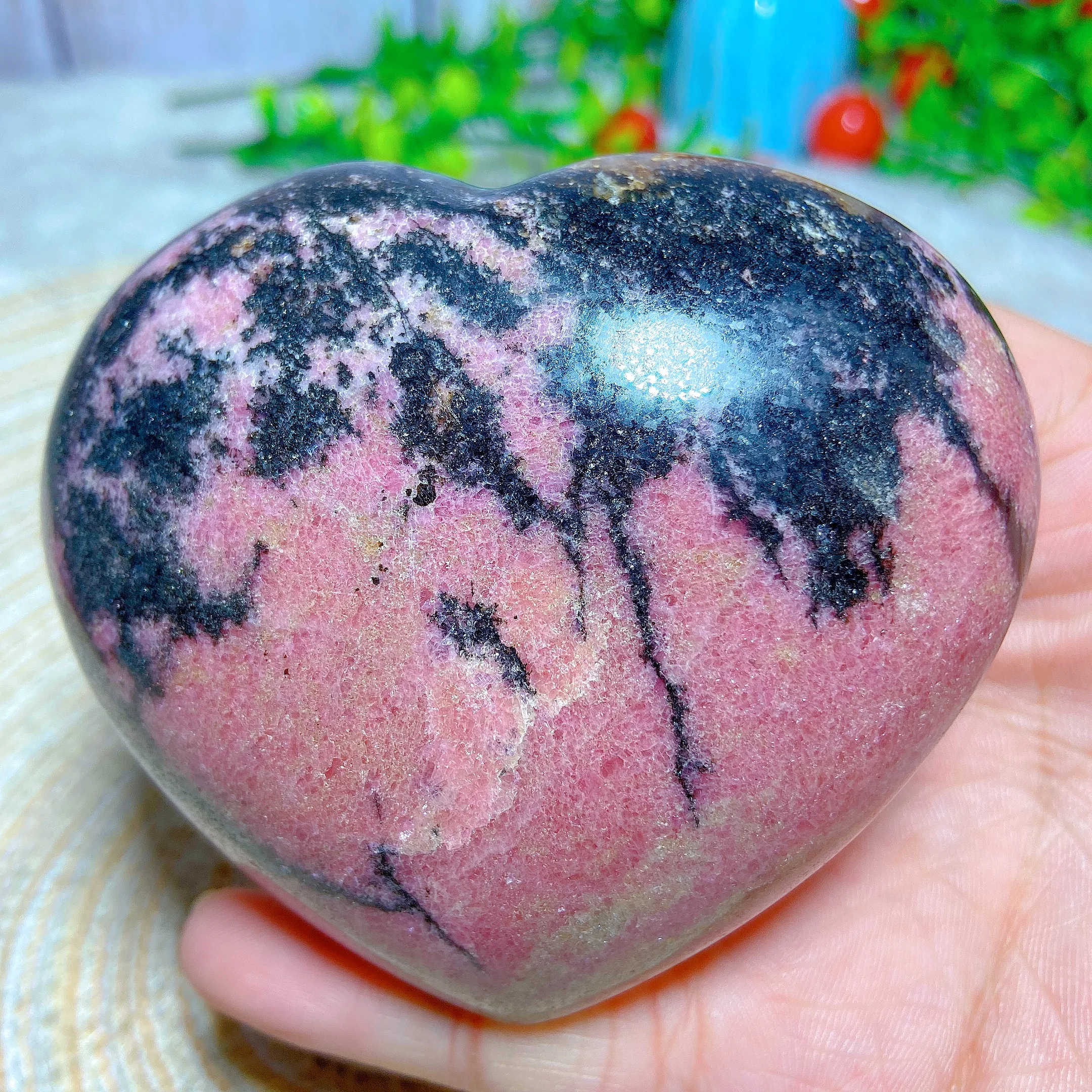 Healing Natural Crystals Rhodonite With Black Tourmaline Heart Love Stone Reiki Home Decorations Mineral Energy Gift Ore