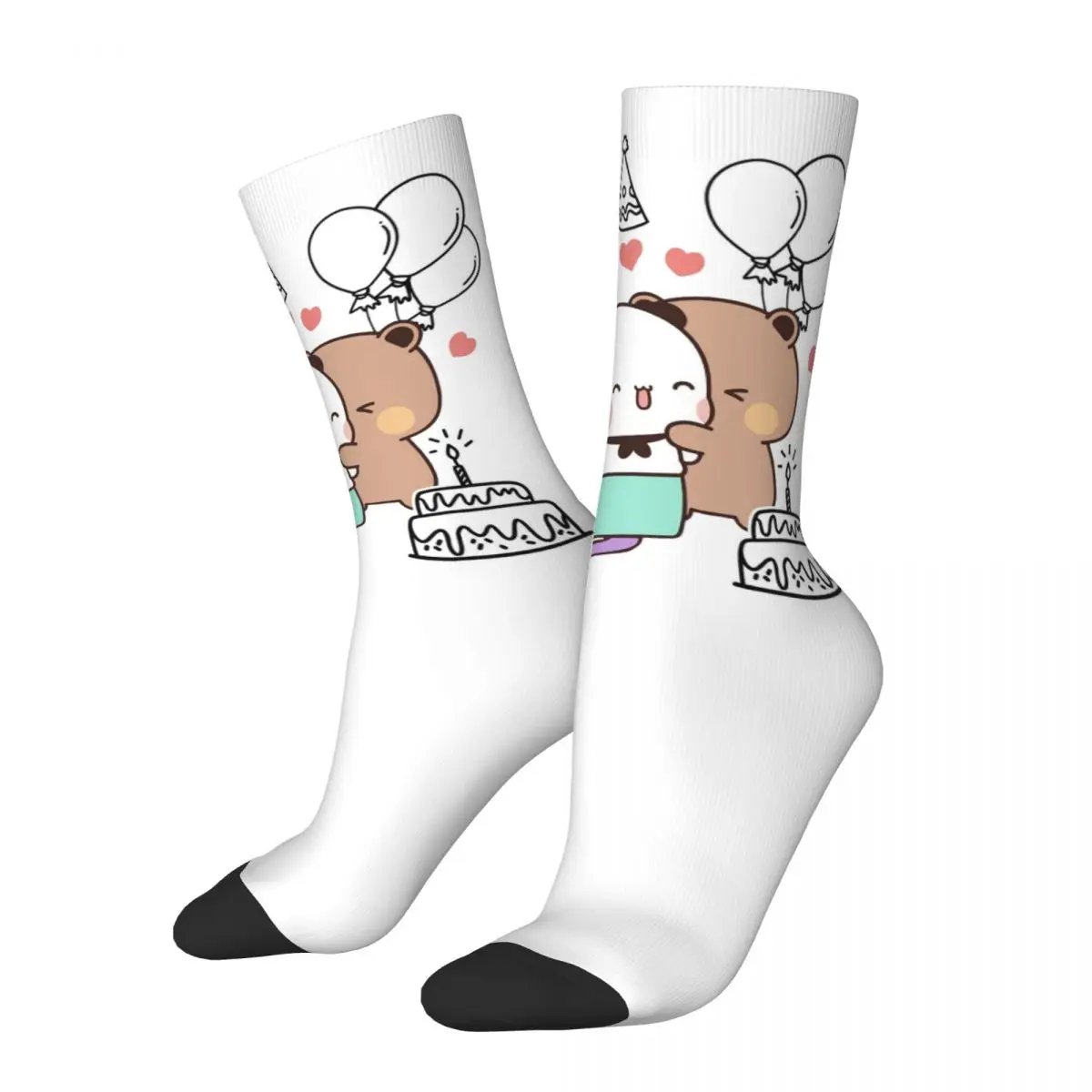 Crazy Design Happy Birthday Bubu Dudu Sports Socks Panda Bear Polyester Crew Socks for Women Men Sweat Absorbing