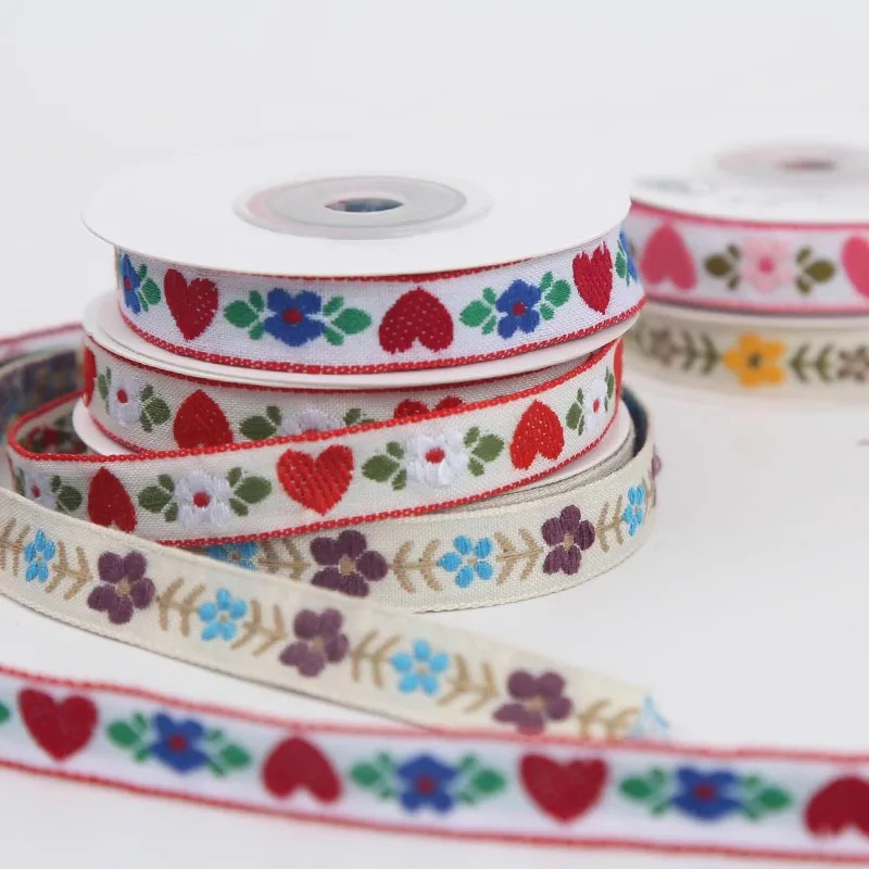 

New 12mm 5yards Ethnic Style Embroidery Love Flowers Lace Ribbon DIY National Costume By Hand Clothing Accessories Ribbon Lace