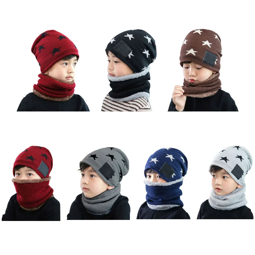 Boys Winter Hat Kids Neckerchief Neck Warmer Kit Cycling Outdoor Sports