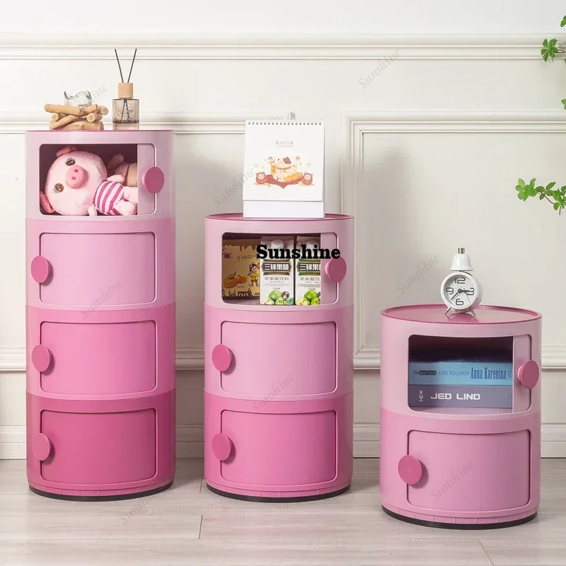 

Bedroom Round Nightstands Kawaii Pink Plastic Pretty Bedside Table Aesthetic Small Space Table De Chevet Living Room Decorate
