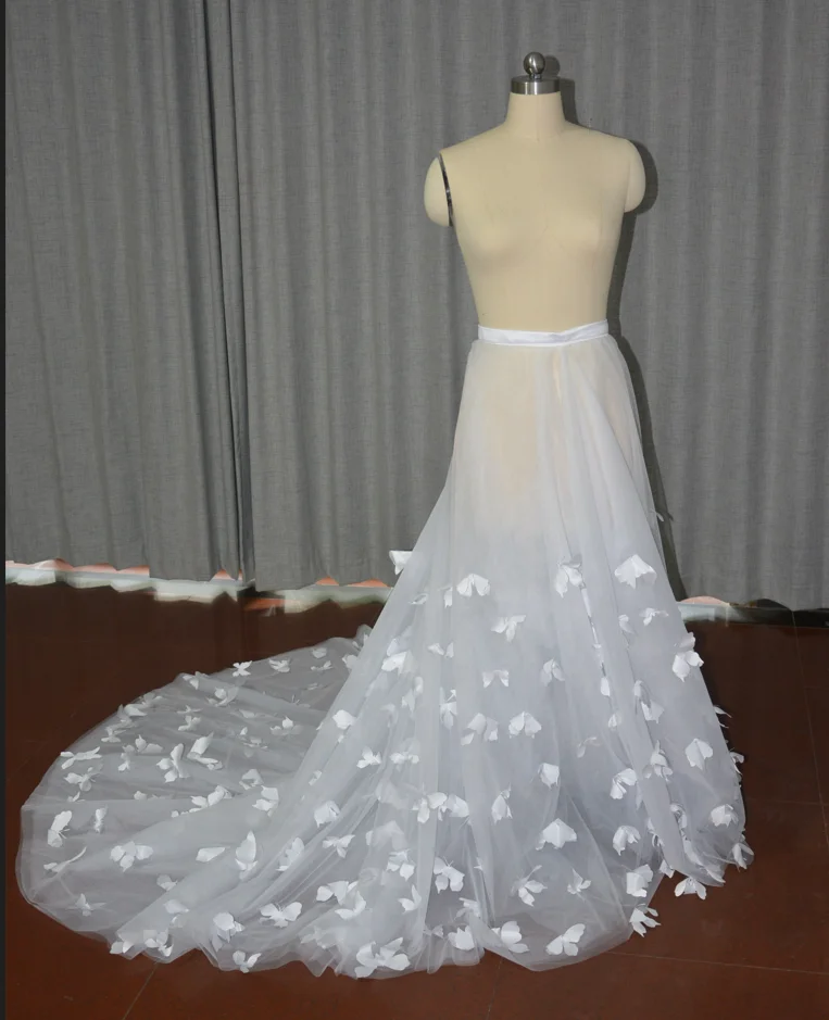 Sobretudo destacável e removível para casamento nupcial, Applique Tulle Sobretudo, saia vestido, tamanho personalizado