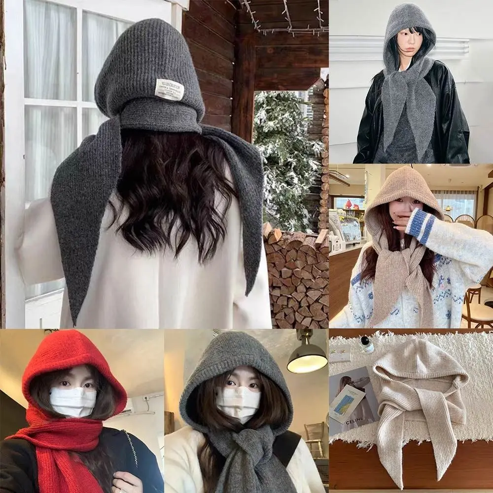 

Retro Fashion Knitted Winter Balaclava Thickened Hooded Hat Scarf Cap One-Piece Winter Accessories Neck Collar Outdoor Sports