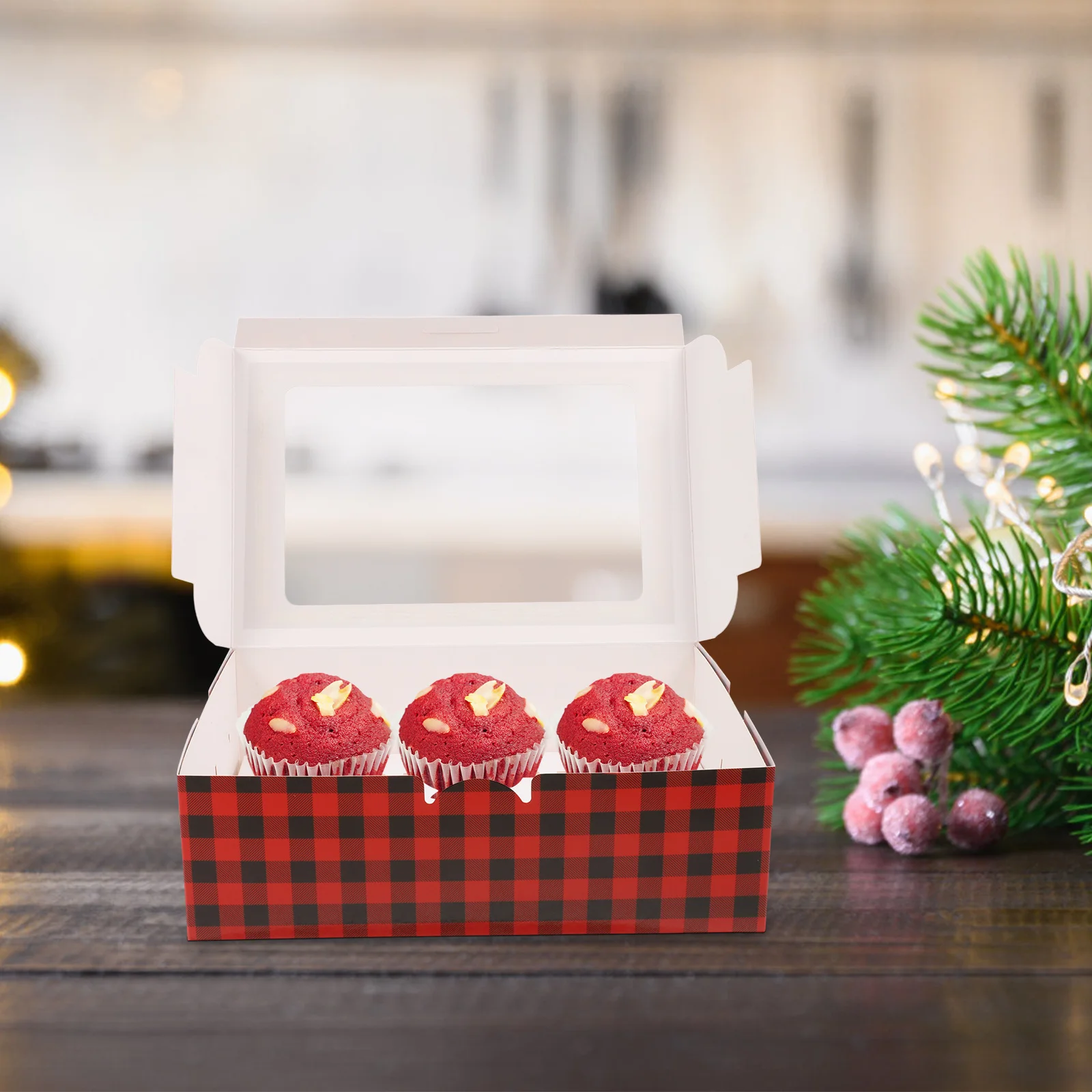 

12Pcs Christmas Cake Packaging Boxes Transparent Window Mini Cake Muffin Cupcake Baking Dessert Carrier Treat Boxes