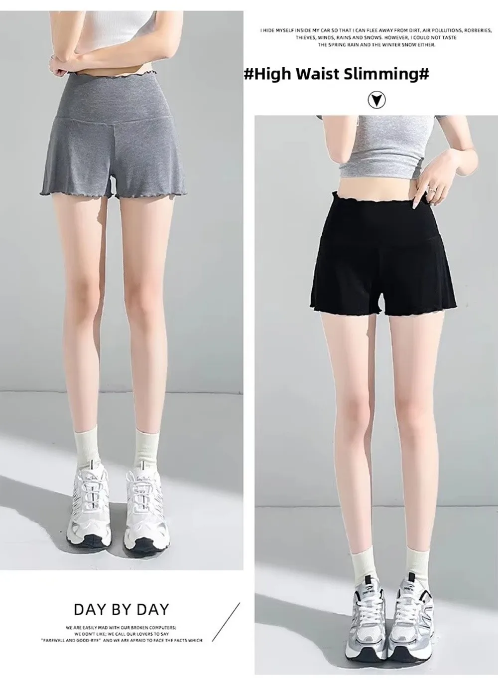 Bequeme, dünne Shorts mit hoher Taille, lockere, gestrickte, dünne Hose, leichte Sicherheitsshorts aus Baumwolle für Damen – Detail 3