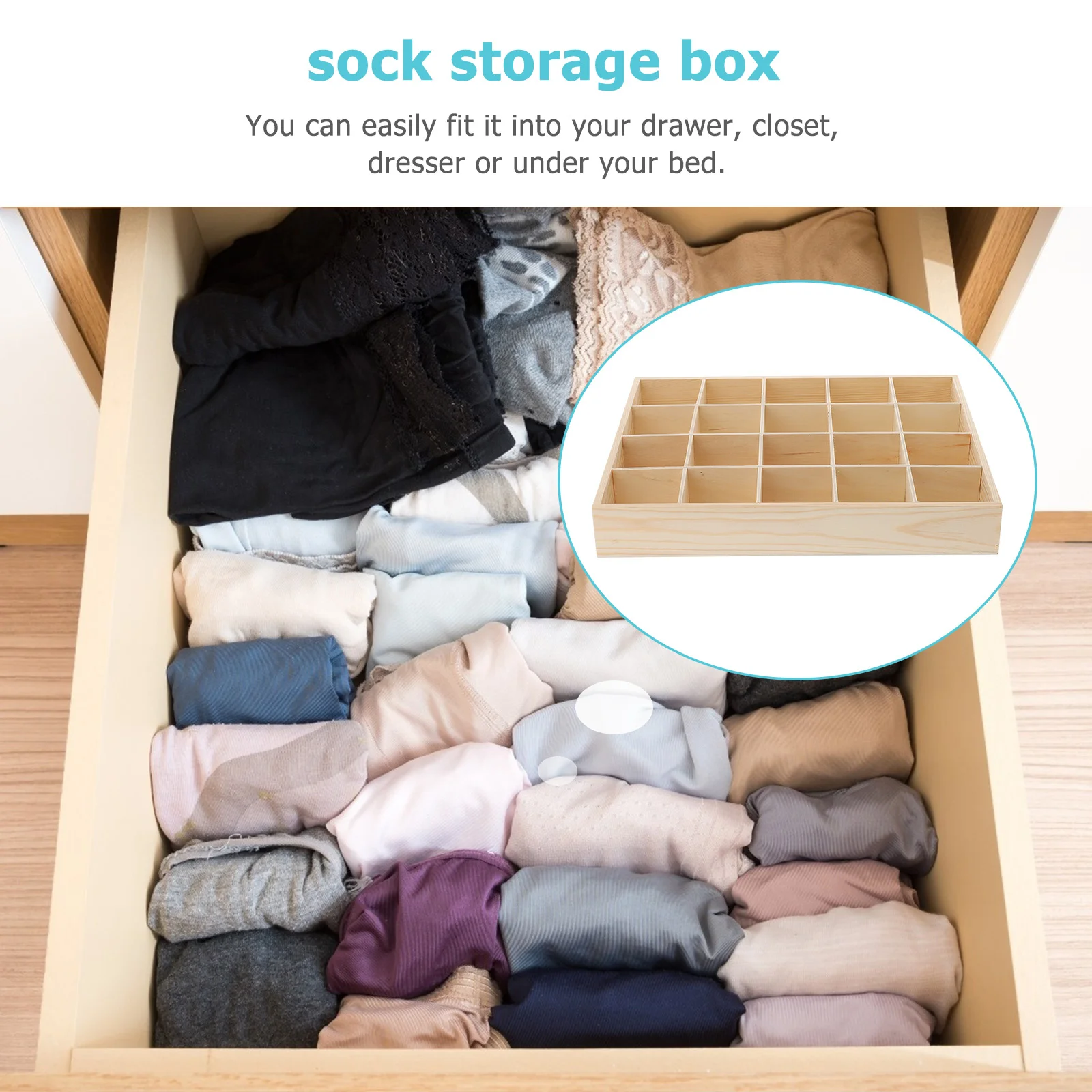 20 Compartments Clothing Drawers Storage Box Desk Storage Case Wooden Drawer Divider Sock Drawer Organizer Miss