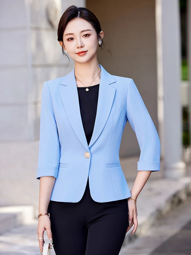 캐주얼 슬림핏 여성용 자켓 경량 티셔츠 쿼터 슬리브 봄 여름 다용도 패셔너블 스몰 웨스턴 슬...