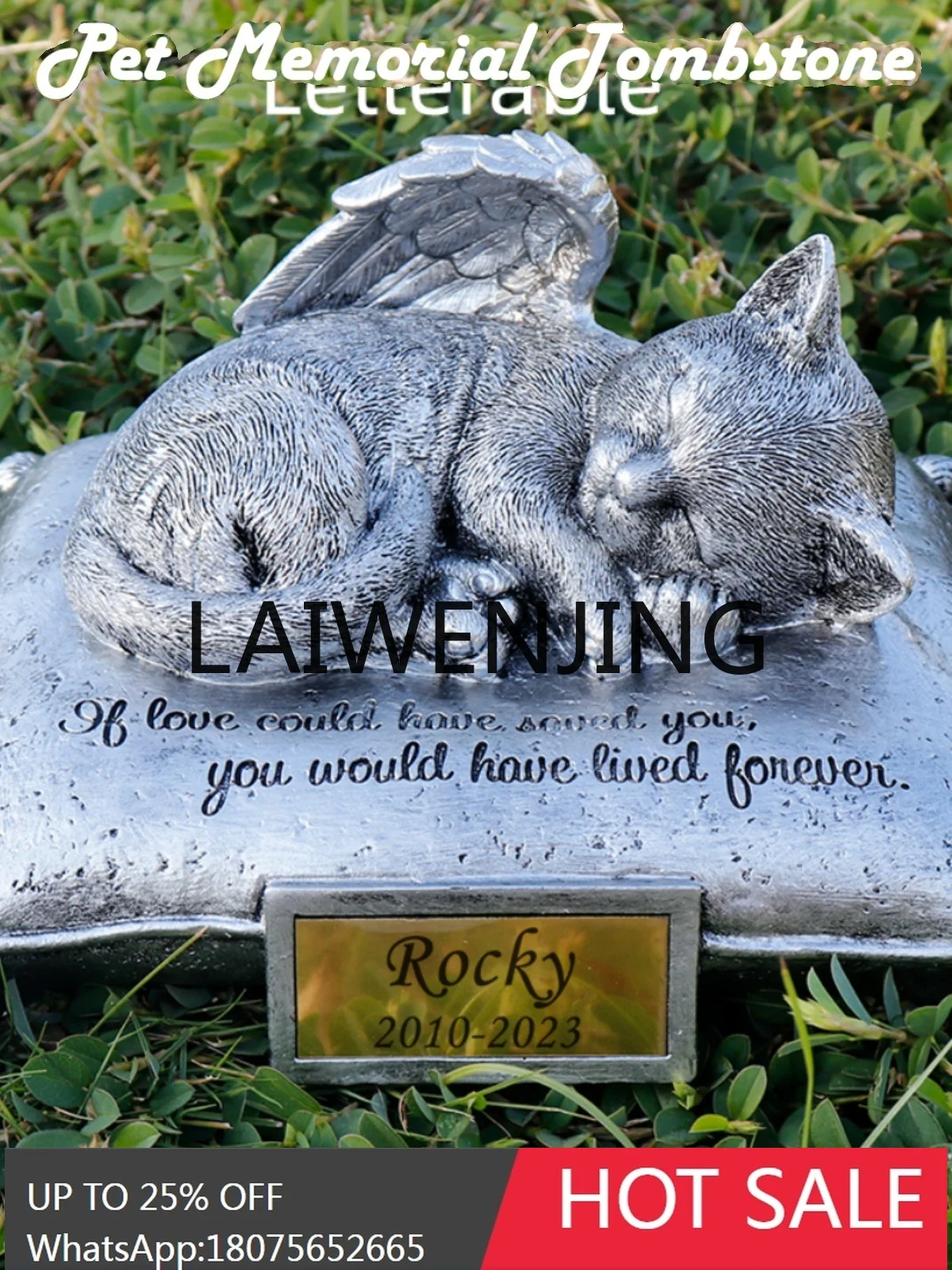 Kitten Tombstone Custom Lettering Angel Cat Pillow Modeling Monument Pet Sacrifice Resin Decorations