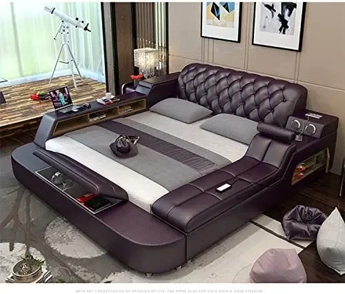 Modern Leather Fabric Bed with Storage Box Functional Bedroom Furniture