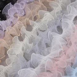 11cm Organza Pleated Beaded Lace Mirror Trim Lolita Clothing Applique Floral Material Frill Lace