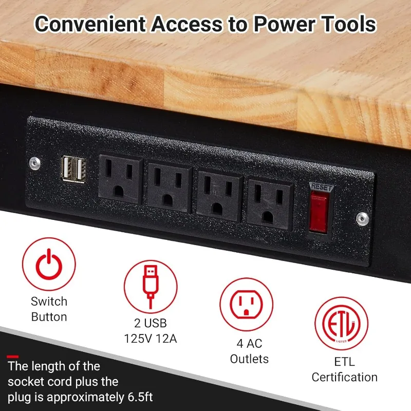 60" Adjustable Workbench with Drawer & Power Outlet,2200 Lbs Load Capacity Capacity Work Table,Heavy Duty Work Bench,Sturdy Stee