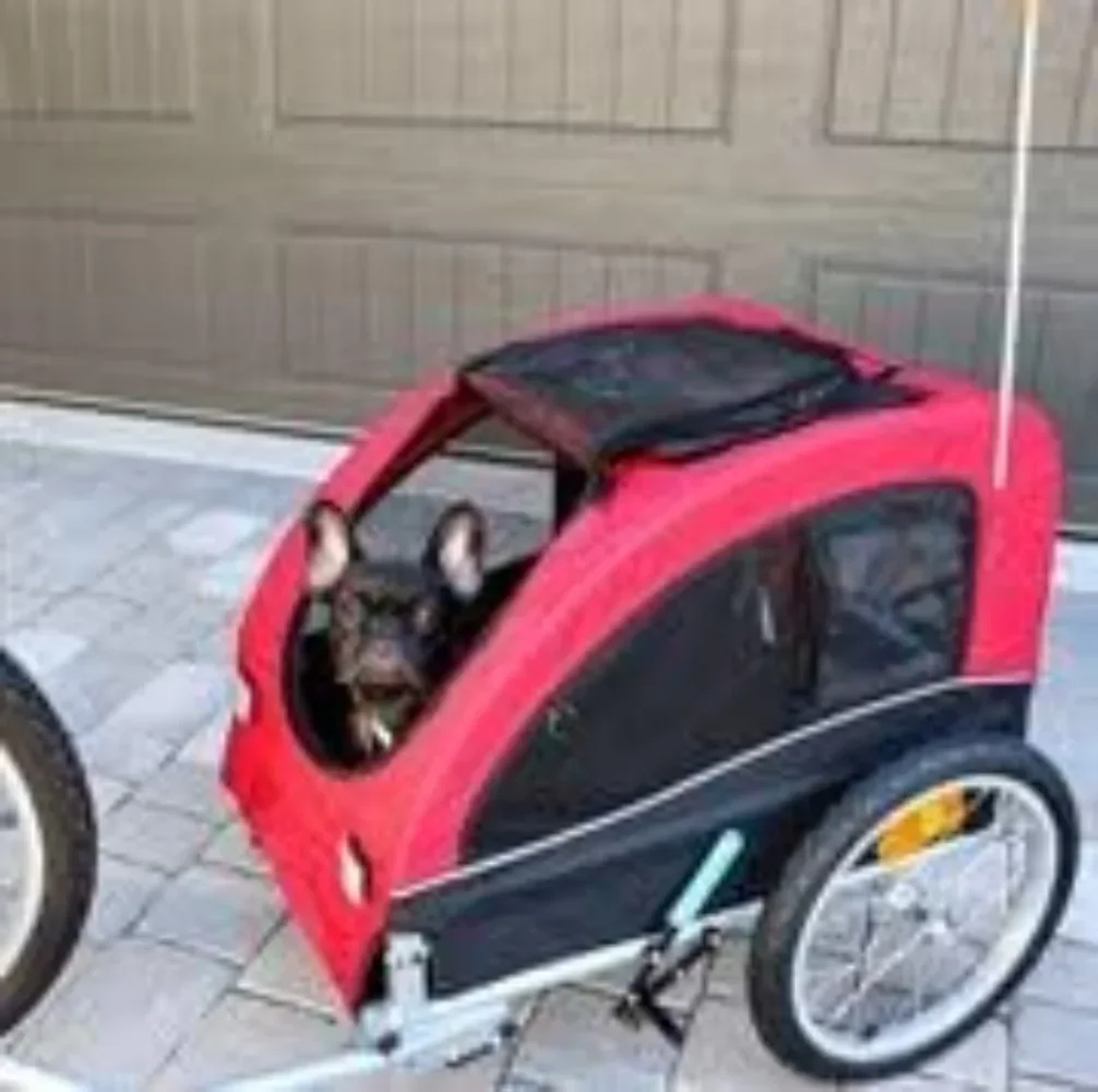 Dog Red Bike Stroller Can Be Used As A Push Stroller or A Bike Trailer Fabric Screen Windows Provide Lots of Ventilation