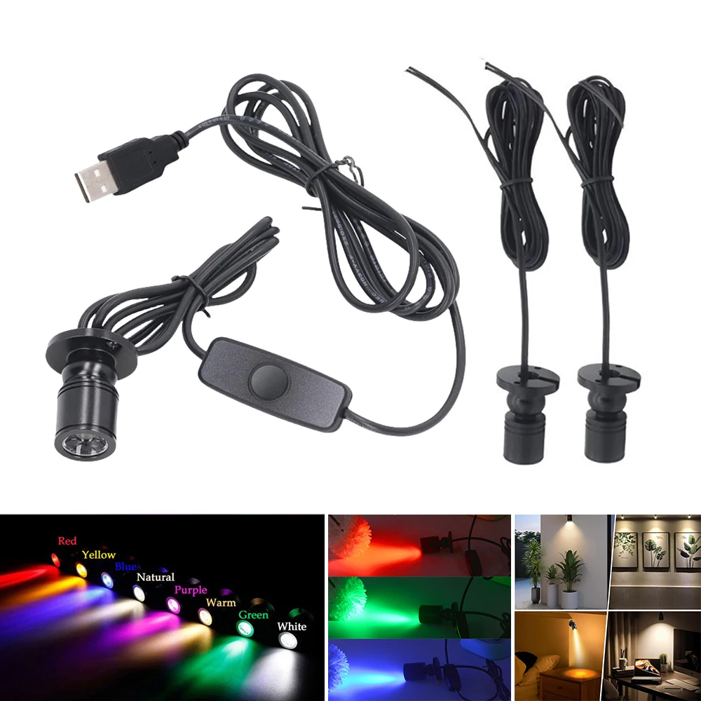 

5V USB Dimmable Mini Cabinet Lights Downlight Natural/Warm White/Red/Green/Blue/Yellow/Purple LED Cabinet Spotlights