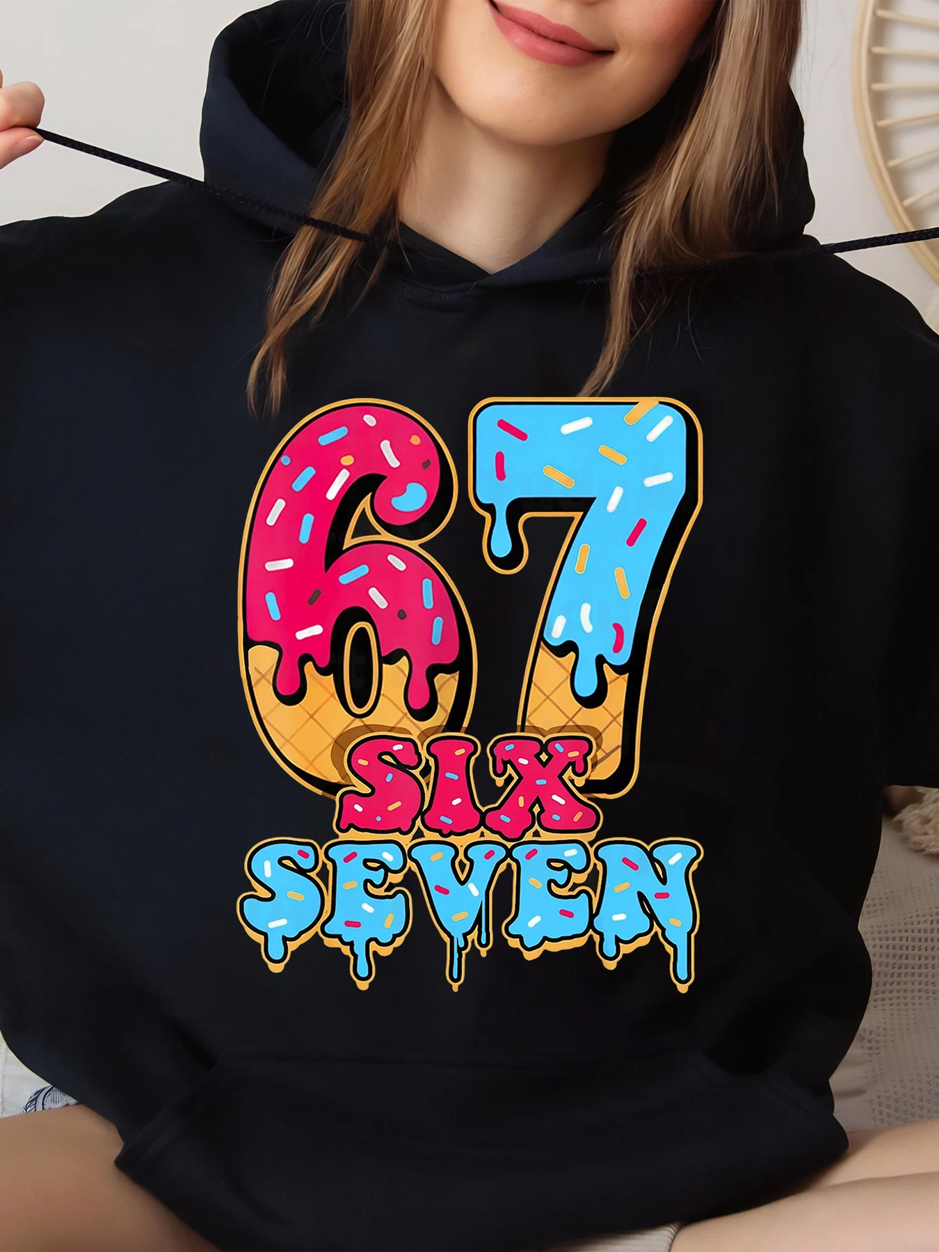 

Толстовка с капюшоном Donut Number 67, дизайн шести семь дней рождения для вечеринки, черный цвет, большой размер