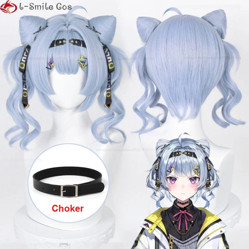 Vtuber EN7 XSOLEIL Zaion LanZa Cosplay Wig 35cm Short Light Blue Purple Zaion Wigs Heat Resistant Hair Nijisanjien Wig + Wig Cap