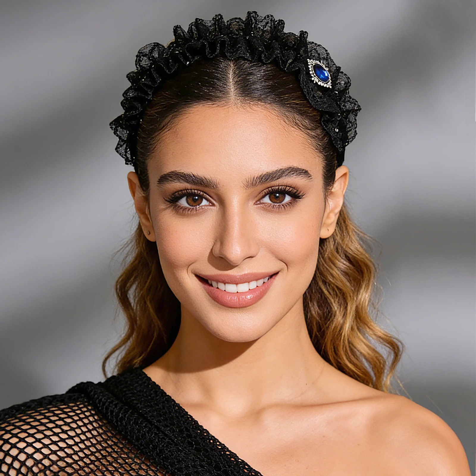 

New Fashion Headband Women's Fresh Black Mesh Headpiece Sparkling Sequins and Rhinestones Hairband Adult Style SA28
