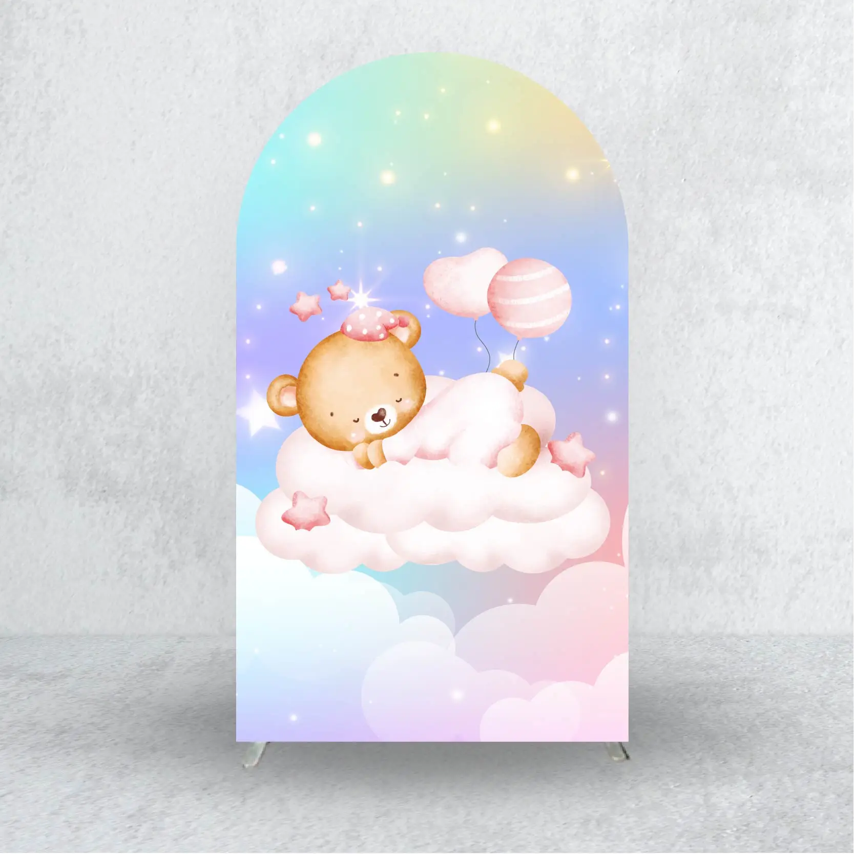 Bear Rainbow Boy or Girl Arch Backdrop Covers, Gender Reveal Newborn Baby Party Supplies,baby Shower Arched Cover with Zipper