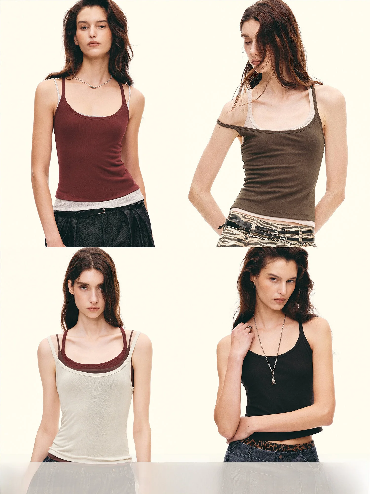 

Minimalist Pure Color Low U-Neck Geometry Y-Shape Crossed Strap Straight Cut Waist-Cinching Tank Top Women's Fashion Vest Top