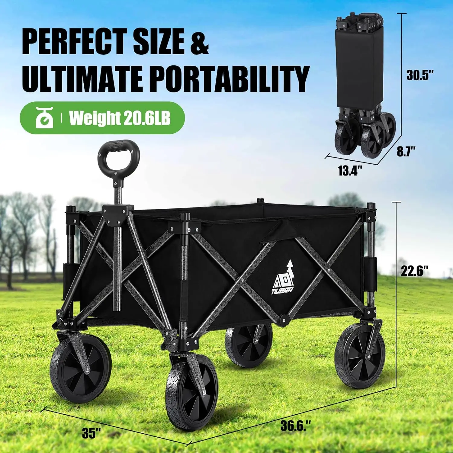 Wagon Pliable Rapduty avec Roues, Chariot Pliable, Grande Capacité, 300lb, 200l