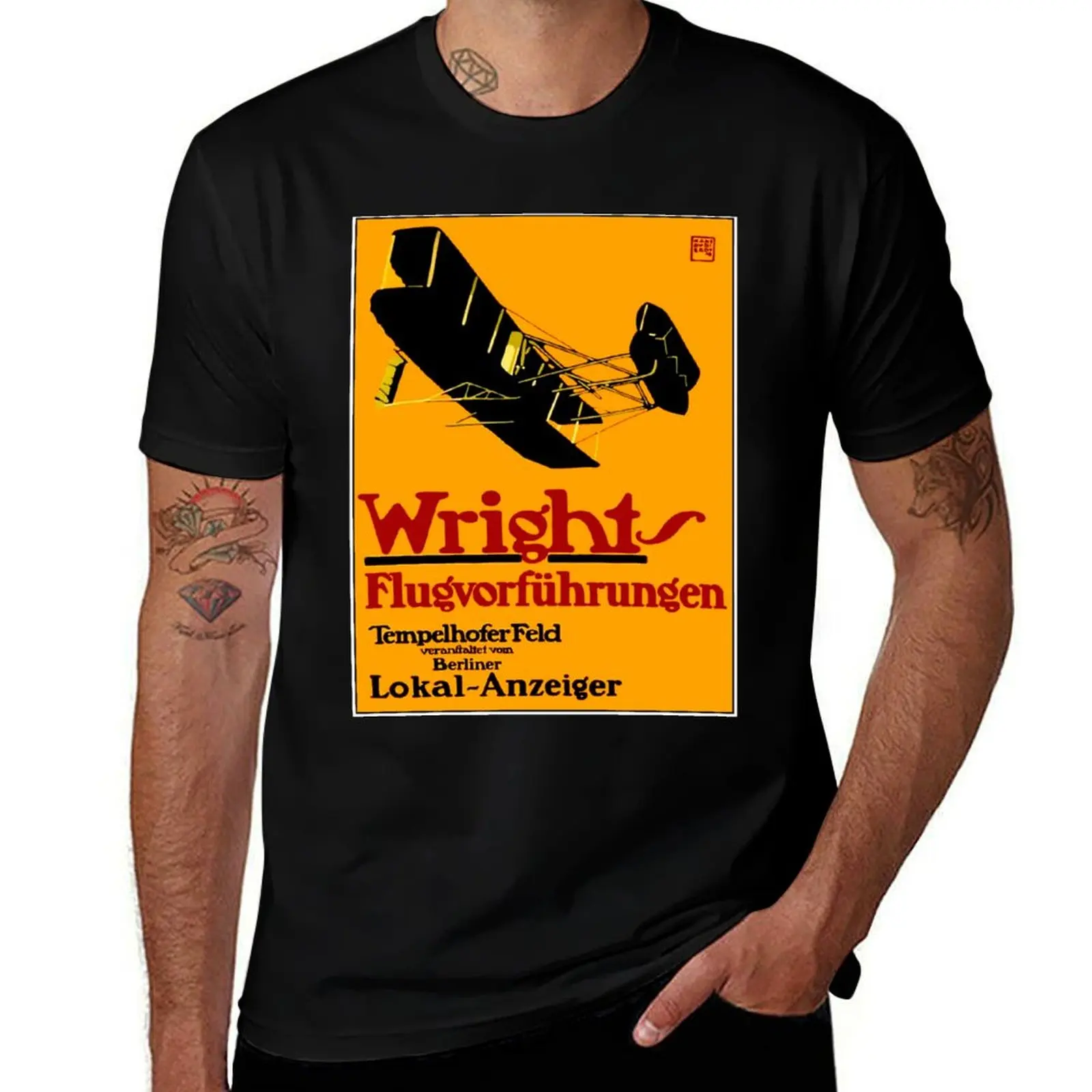 WRIGHT BROTHERS : Vintage 1909 Rare German Advertising Print T-Shirt Comfortable Workout Short Sleeve Shirt T-Shirt