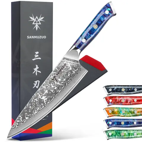 SANMUZUO Chef Knife - 8 inch Professional Kitchen Knife - Xuan Series - VG10 Damascus Steel Kitchen Chef Knife - Resin Handle