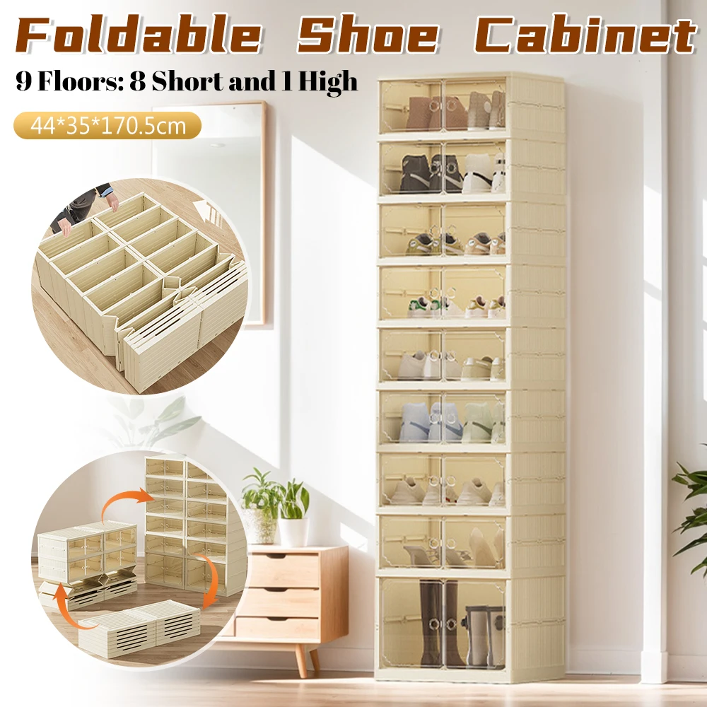 

Shoe Box Foldable 8 Layers Clear Shoe Storage Cabinet Easy Assembly Large Size Shoe Rack with Lids Stackable Shoe Rack Organizer
