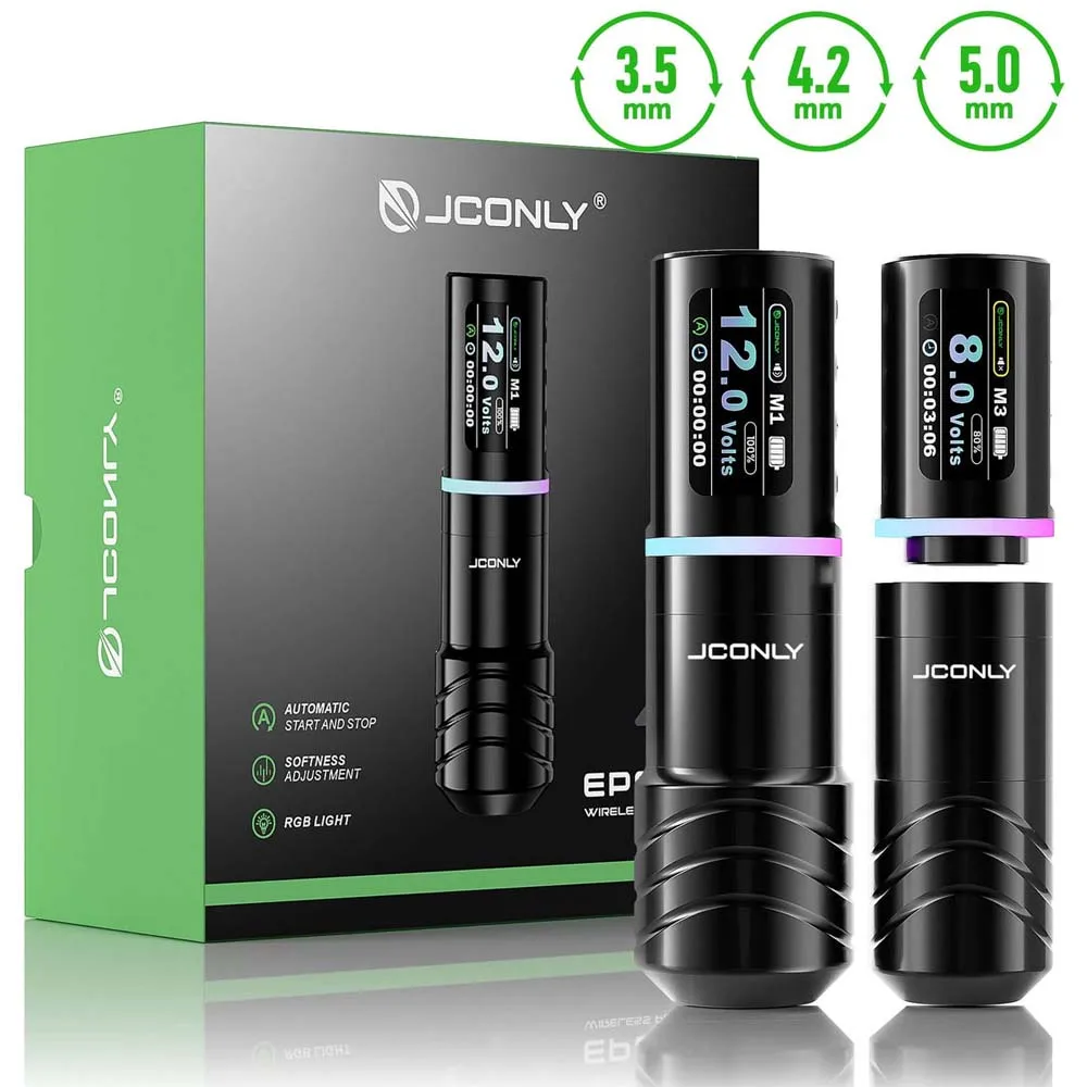 JCONLY Epoch R4 Wireless Tattoo Machine Kit Professional 3.5/4.2/5.0mm Stroke Rotary Pen 2 Batteries Makeup Tattoo Supply Bundle