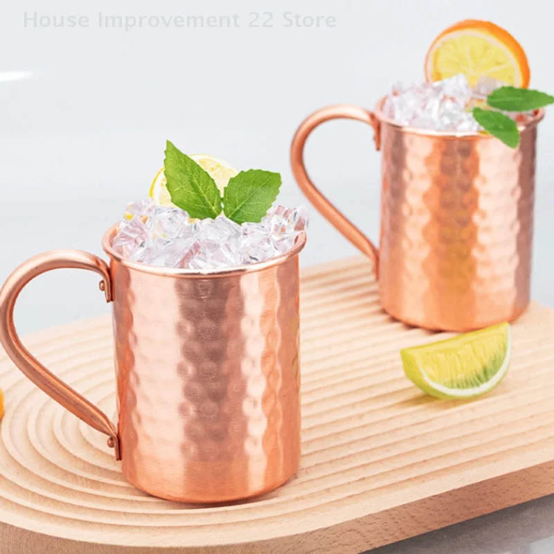 500ml 100% Copper Moscow Mule Mug Cocktail Wine Cup Hammered Coppery Beer Mugs Coffee Mug Milk Cup Bar Cup Drinkware Durable