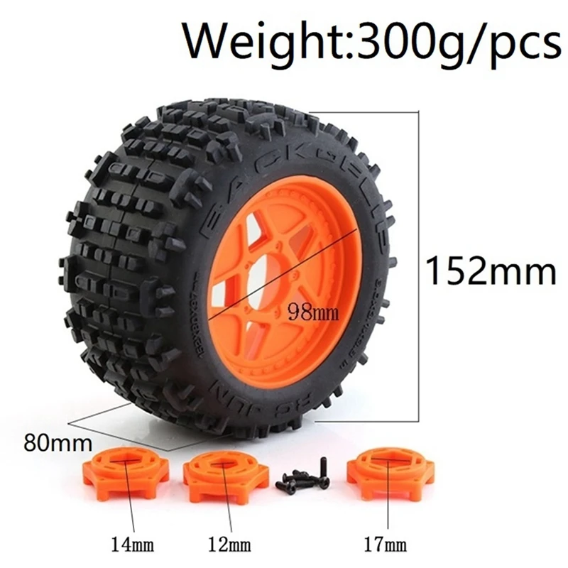 4Pc 152Mm 1/8 1/10 For Monster Truck Tire With 12Mm 14Mm 17Mm Wheel Hex For TRAXXAS Sledge E-Revo ARRMA KRATON Outcast