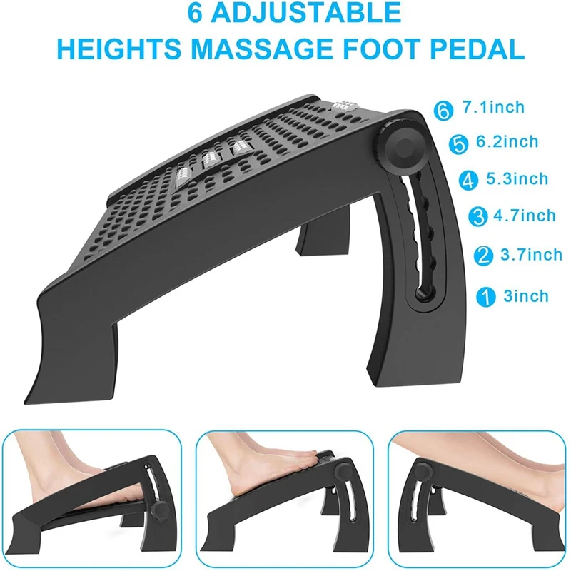 Adjustable Footrest, Desk Footrest With Massage Function, Non-Slip Foot Stools Great For Home & Office Accessories