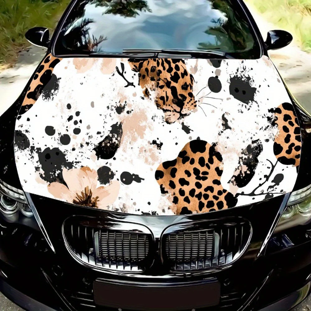 

Car hood vinyl wrap with a stunning collision of leopard print and splash art graphics, bringing a unique visual impact.