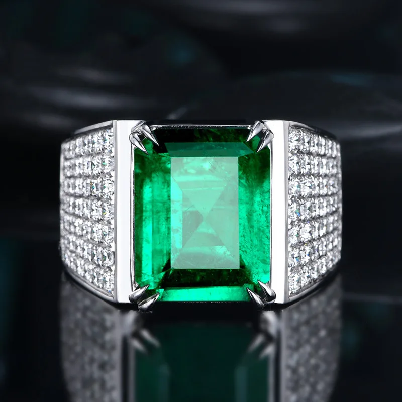 

Handmade Male Square Simulated Emerald cz Ring 925 sterling silver Engagement Wedding band Rings for men Gemstones Party Bijou