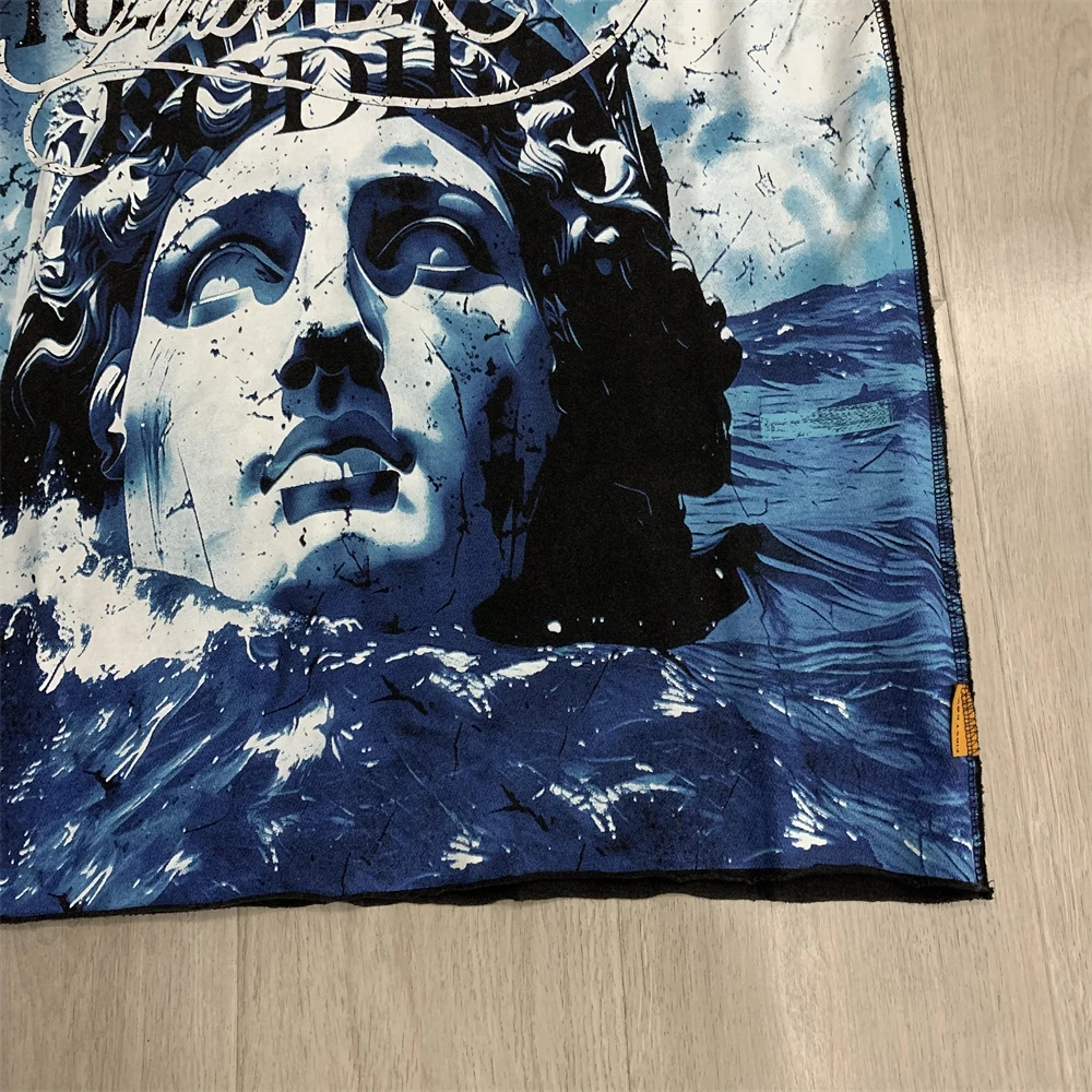 Washed FIRST ROW Liberty Statue Print T-Shirt Men Women High Quality Rhinestone Loose Top T Shirt Tee