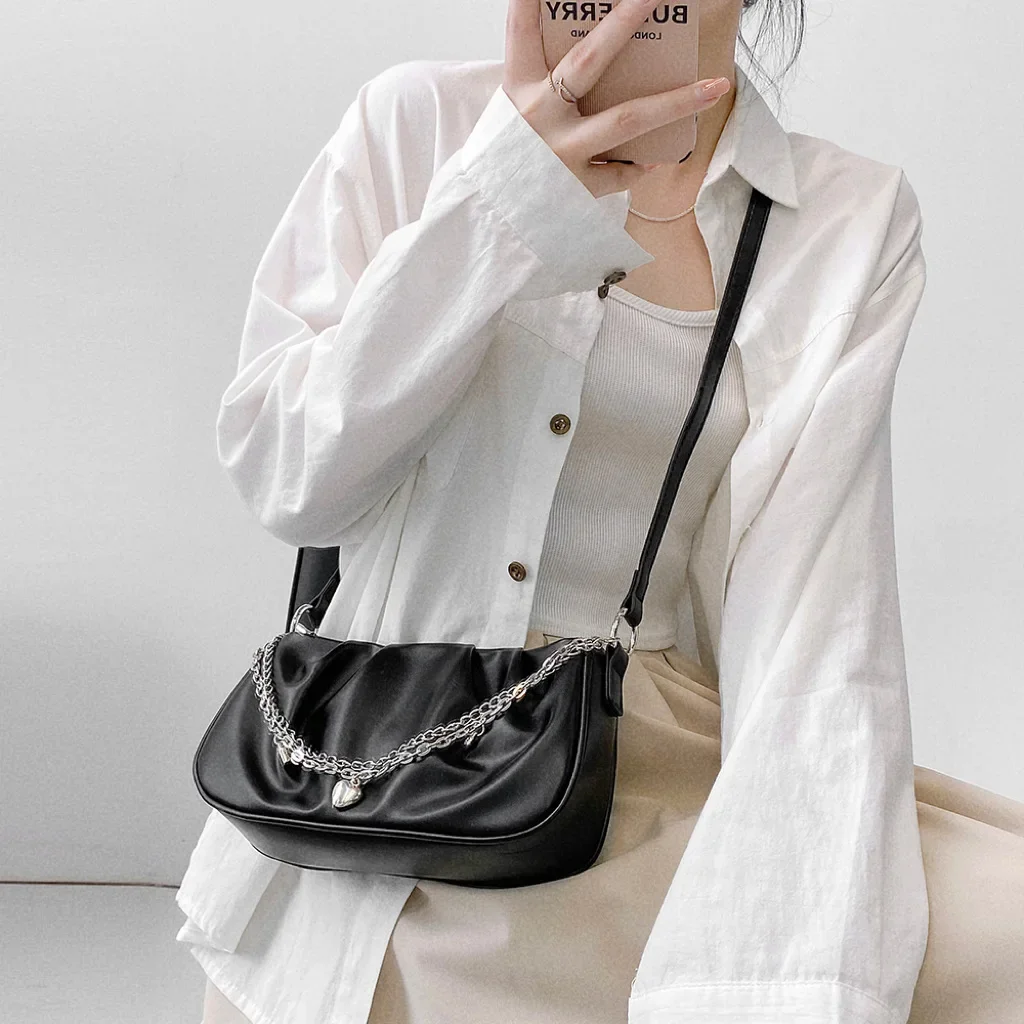 

Cloud Underarm Bag Cross border Live Streaming Texture Pleated Soft Leather One Shoulder Woven Shoulder Strap Handbag for Women