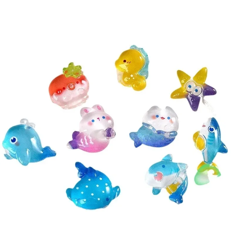 

10pcs Resin Blue Mermaid Shark Starfish Ocean Series Flatback Scrapbooking Embellishments DIY Bow Jewelrly Accessory Decor