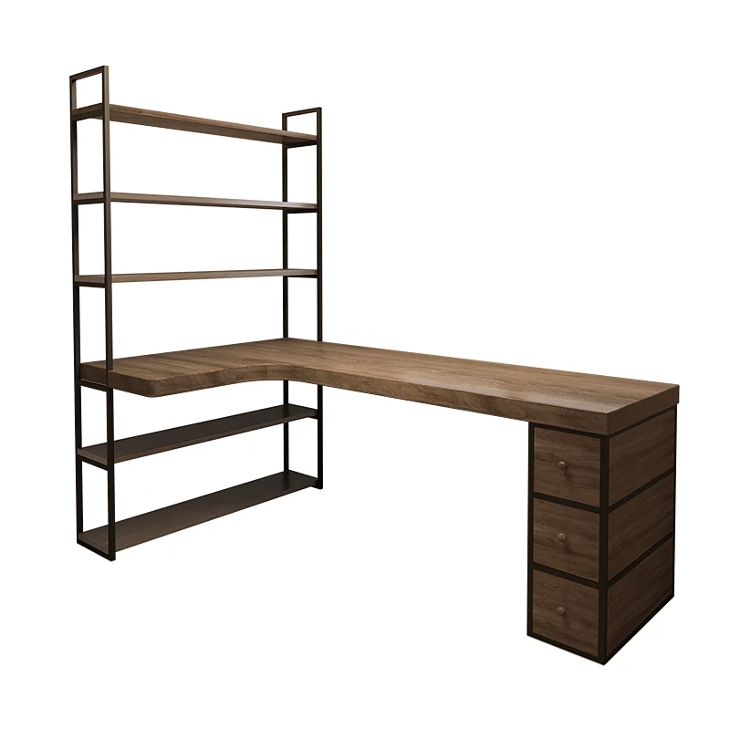 

American solid wood computer desk simple bookshelf combination corner window household L-shaped single writing