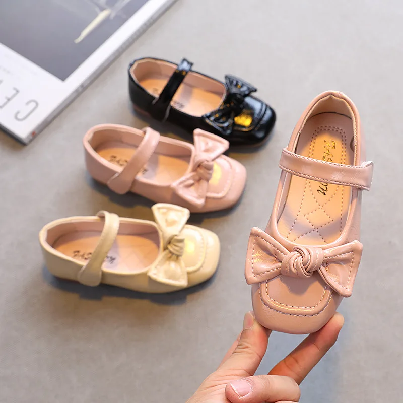 

Children's Leather Shoes Girl Bow-knot Princess Shoes Soft Sole Baby Single Shoes Dress Peas Shoes Trend Fashion Toddler Shoes