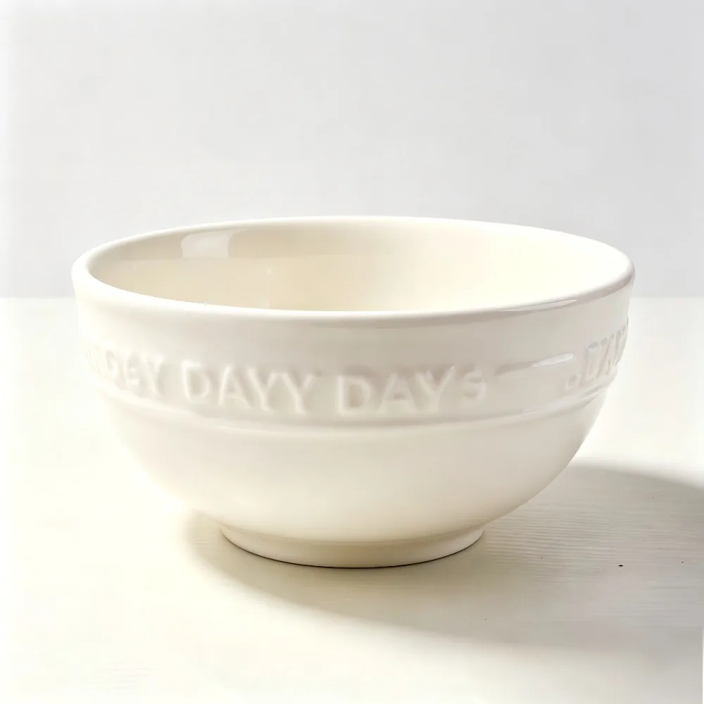Set of 6 4.5 Inch Milk Yellow Lucky Rice Bowl Simple European Light Luxury Household Ceramic Eat Bowls Food Safe Daily Tableware