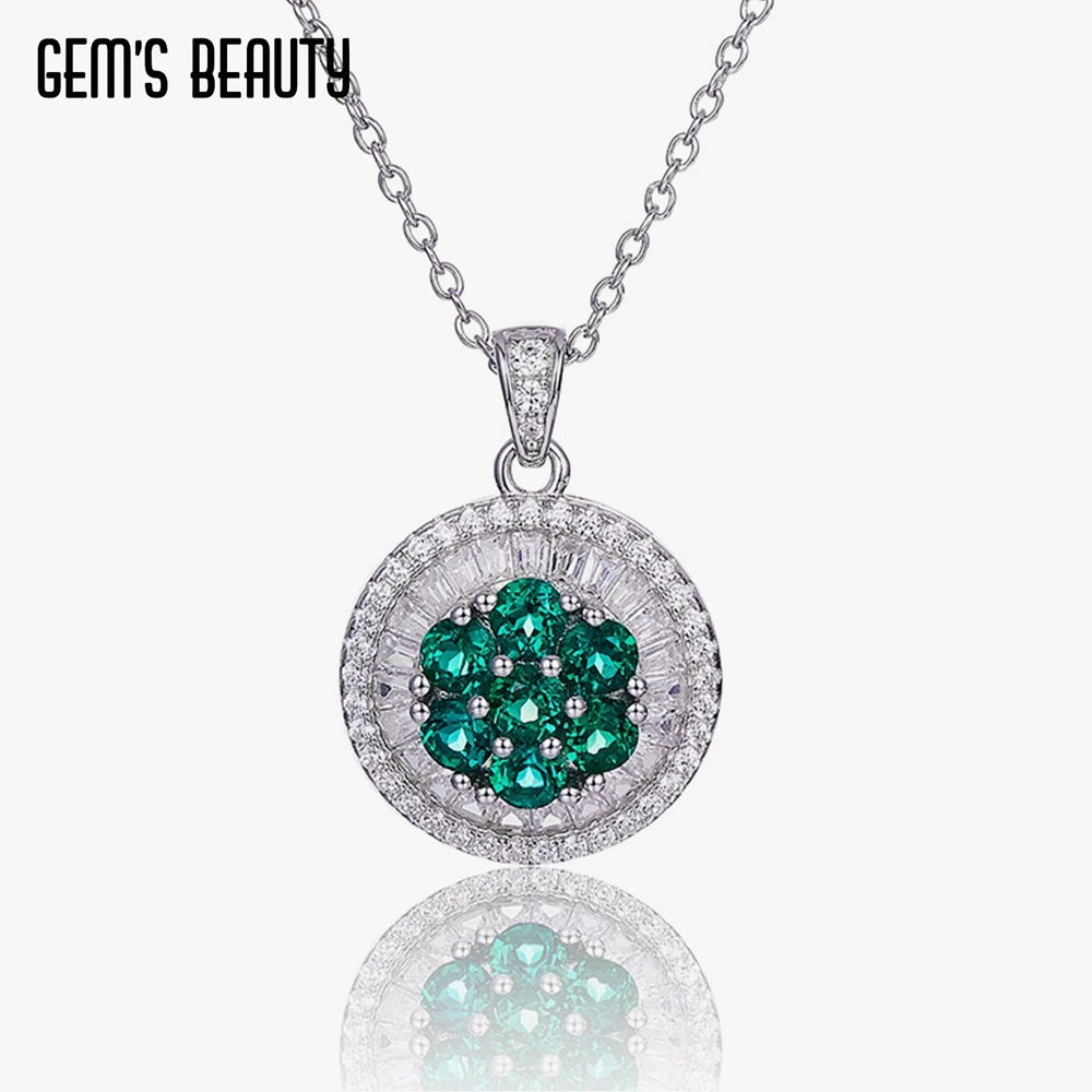 

Gem's Beauty 925 Sterling Silver Necklace Gemstone Pendant Necklaces For Women Vintage Fine Jewelry Kaleidoscope Lab Emerald