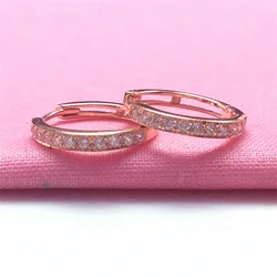 585 Purple Gold Plated 14K Rose Gold Single Row Zircon earrings for women earings Buckle Exquisite Simple New in Jewelry