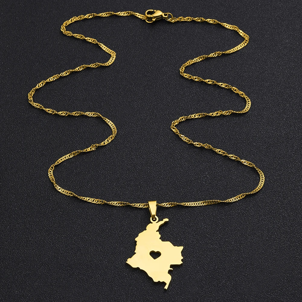 Mode Kolumbien Karte Flagge Anhänger Halskette Edelstahl Kolumbianer Männer Frauen Karten Schmuck Geschenk – Detail 12
