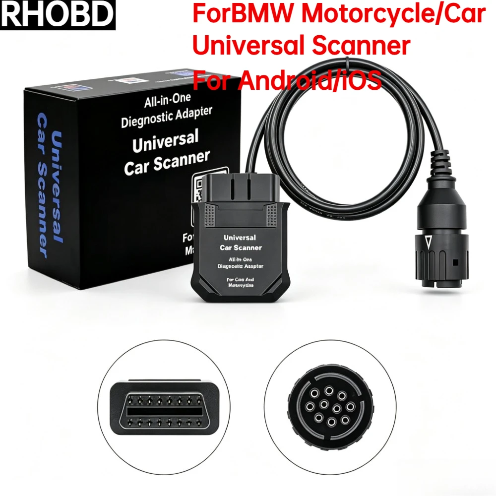 For BMW Motorcycle Car FOR UCS Scanner ICOM‑D Diagnostic Interface 10Pin to 16Pin OBD2 Connector Adapter Cable for ELM327 etc