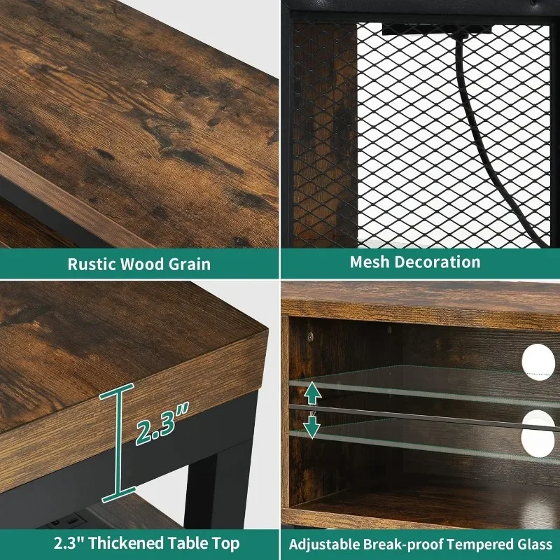 Suportes de televisão LED com tomadas de energia para 70/65 polegadas, suporte de TV industrial moderno, centro de entretenimento com armazenamento aberto