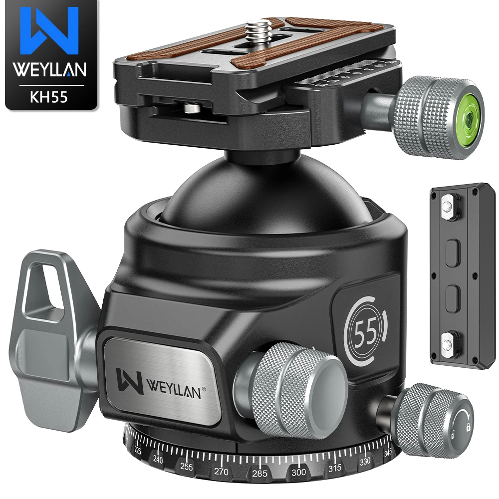 

WEYLLAN KH55 55mm Low Profile Ball Head Closed-Body Heavy Duty Tripod Head With Mlok Arca Swiss Quick Release Plate Load 40kg